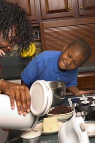 mom and child cooking